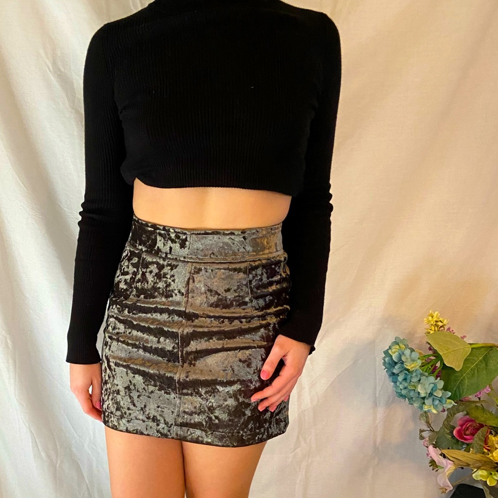 Silver Velvet Mini Skirt